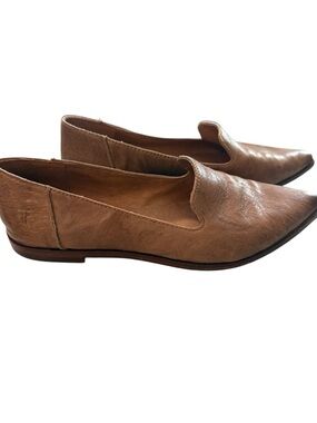 Frye Kenzie Venetian Flats 6.5 Gray Taupe Tan Leather Pointed Toe Slip On Loafer